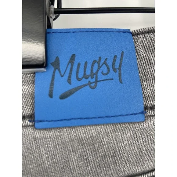 Mugsy Jeans Mens 32x32 Gray Beans Stretch Distress Whiskering Denim Grunge Biker - Picture 3 of 12